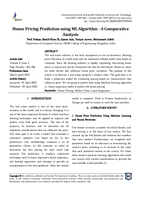 (PDF) House Pricing Prediction using ML Algorithm - A Comparative Analysis