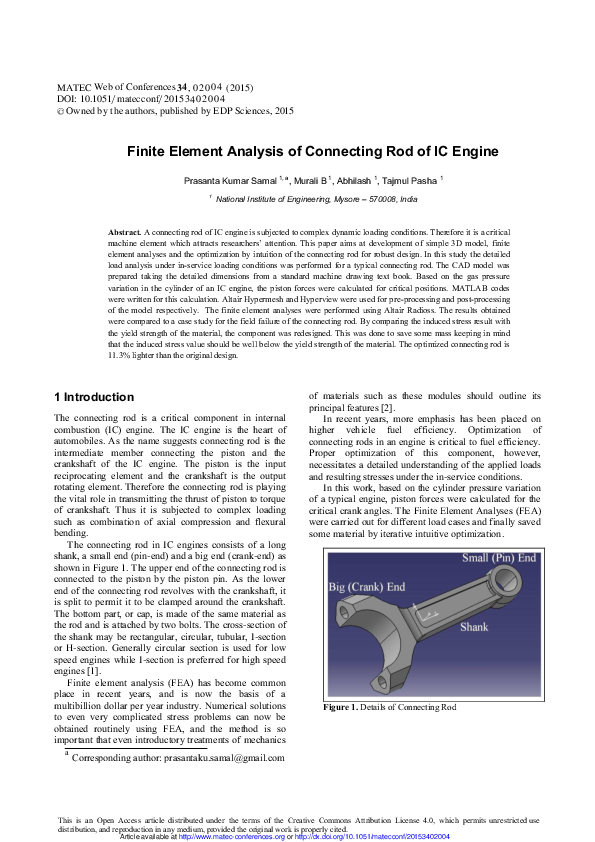 (PDF) Finite Element Analysis of Connecting Rod of IC Engine