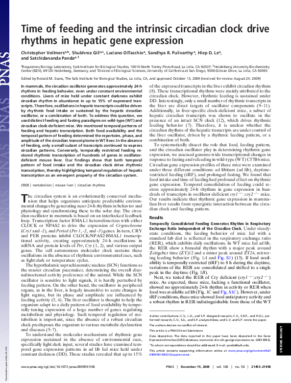 (PDF) Time of feeding and the intrinsic circadian clock drive rhythms ...