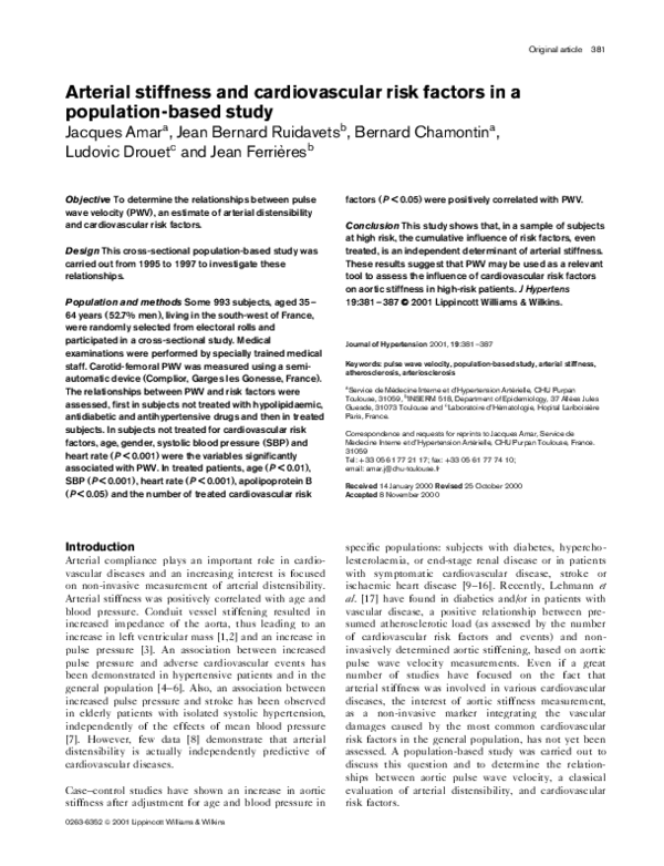 (PDF) Arterial Stiffness and Cardiovascular Risk Factors in a ...