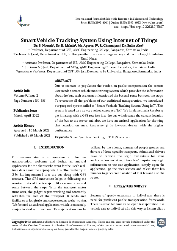 (PDF) Smart Vehicle Tracking System Using Internet of Things
