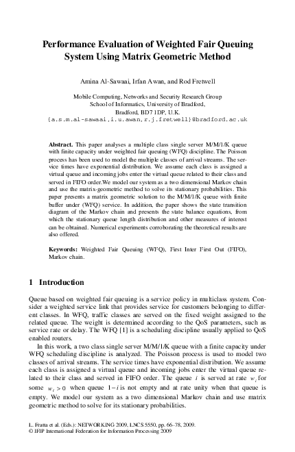 (PDF) Performance Evaluation of Weighted Fair Queuing System Using ...
