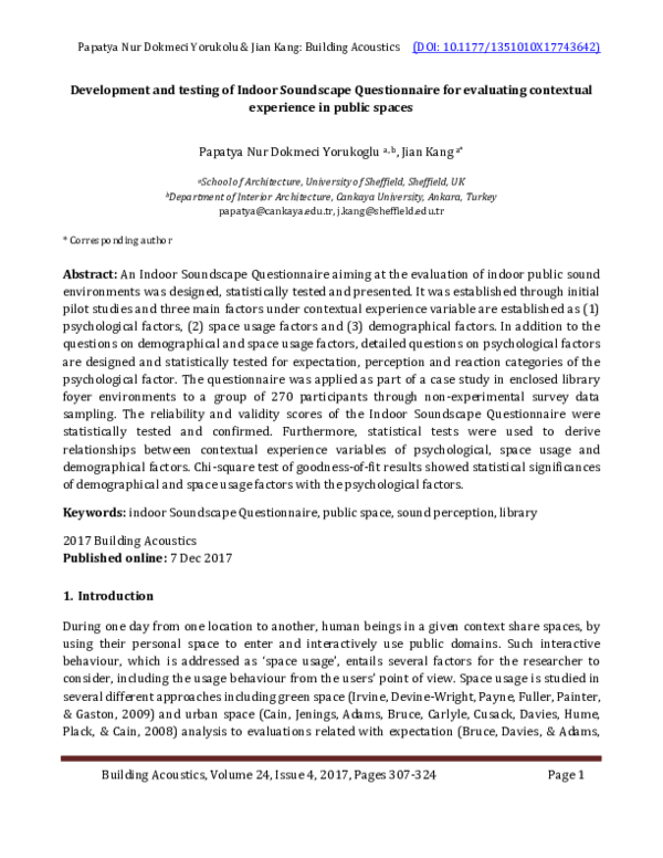 (PDF) Development and testing of Indoor Soundscape Questionnaire for ...