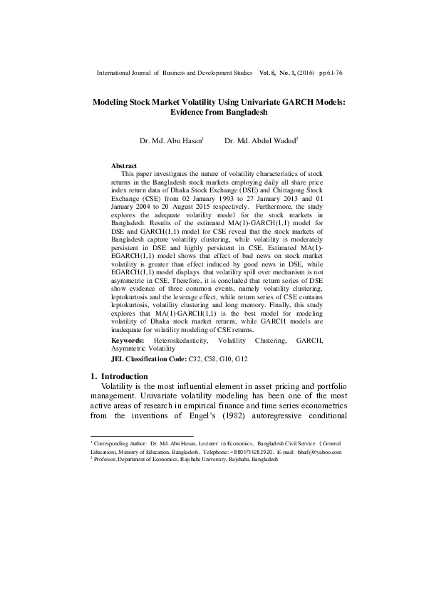 (PDF) Modeling Stock Market Volatility Using Univariate GARCH Models ...