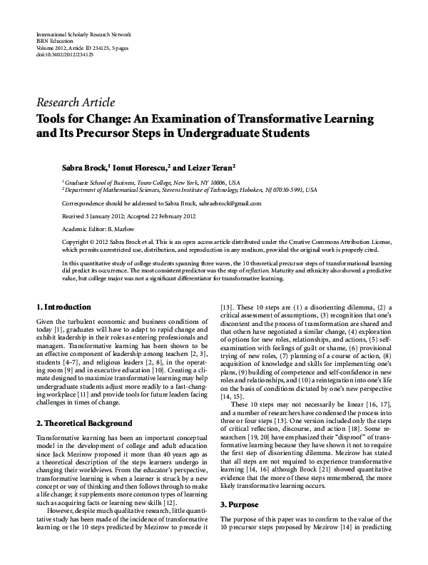 (PDF) Tools for Change: An Examination of Transformative Learning and ...