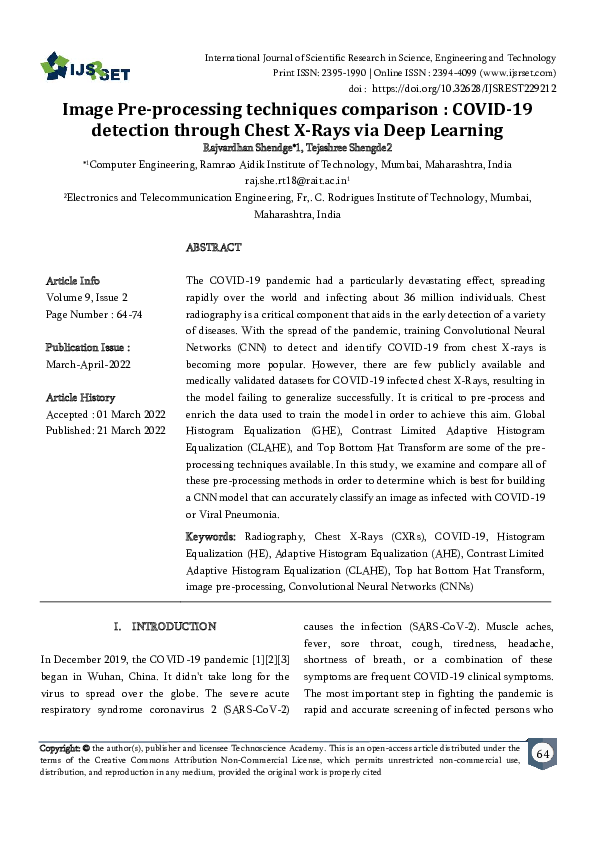 (PDF) Image Pre-processing techniques comparison : COVID-19 detection ...