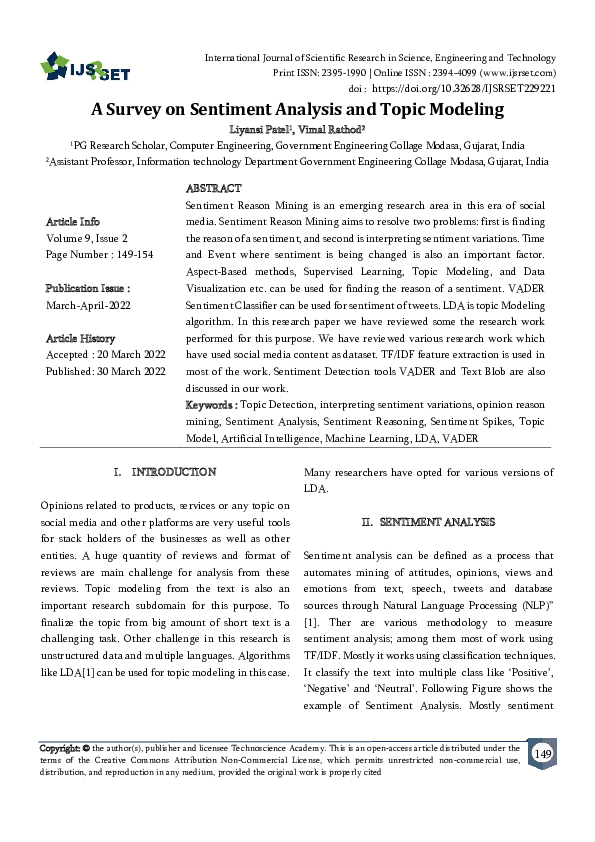 (PDF) A Survey on Sentiment Analysis and Topic Modeling