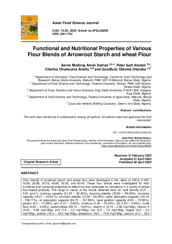 (PDF) Functional and Nutritional Properties of Various Flour Blends of ...