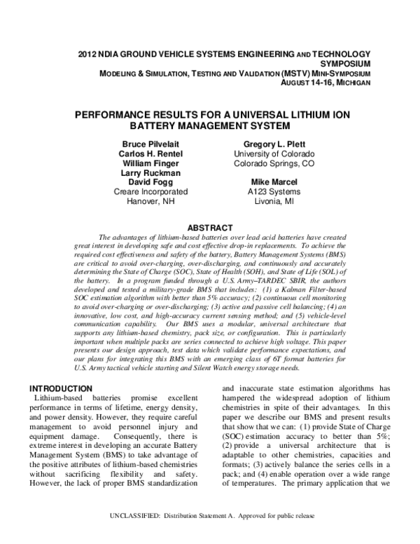 (PDF) Performance Results for a Universal Lithium Ion Battery ...