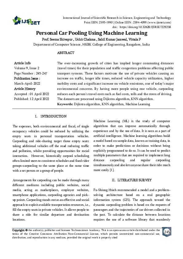 (PDF) Personal Car Pooling Using Machine Learning