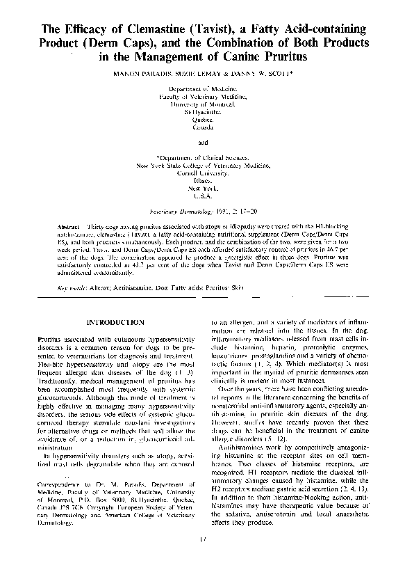(PDF) The Efficacy of Clemastine (Tavist), a Fatty Acid-containing ...