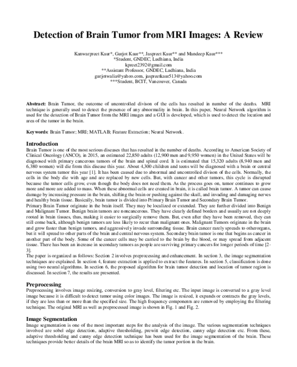 (PDF) Detection of Brain Tumor from MRI Images: A Review