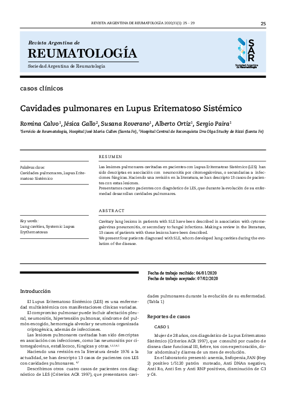 (PDF) Pulmonary cavities in Systemic Lupus Erythematosus