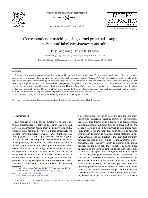 (PDF) Correspondence matching using kernel principal components ...