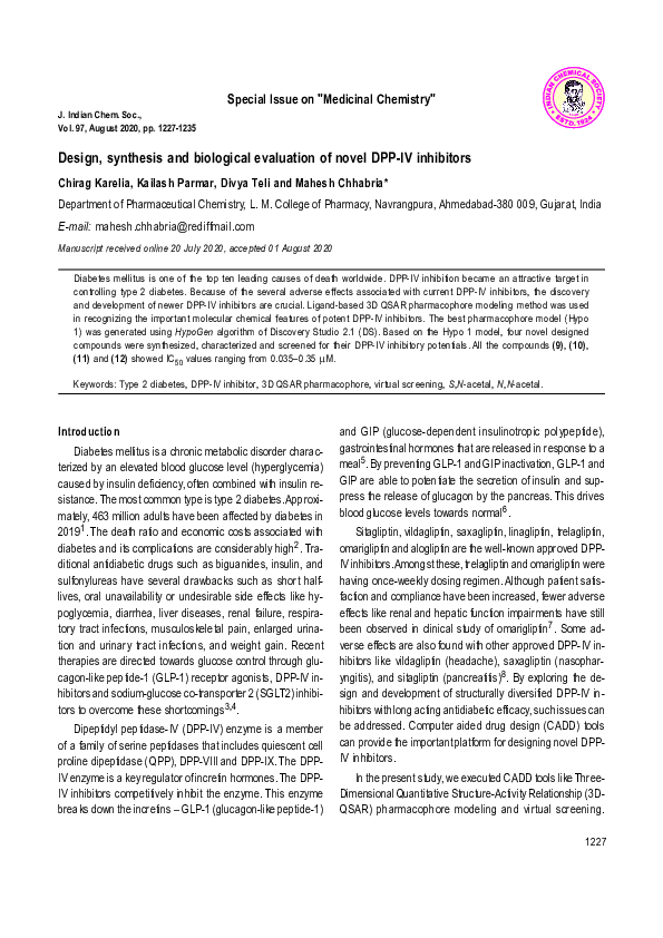 (PDF) Design, synthesis and biological evaluation of novel DPP-IV ...
