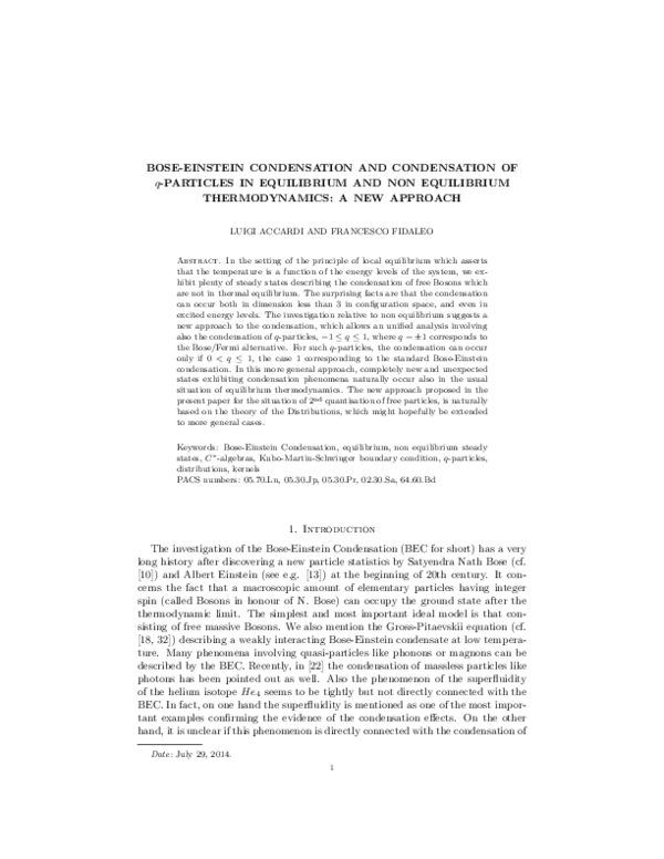(PDF) Bose—Einstein Condensation and Condensation of q-Particles in ...