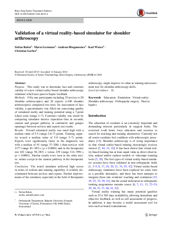 (PDF) Validation of a virtual reality-based simulator for shoulder ...