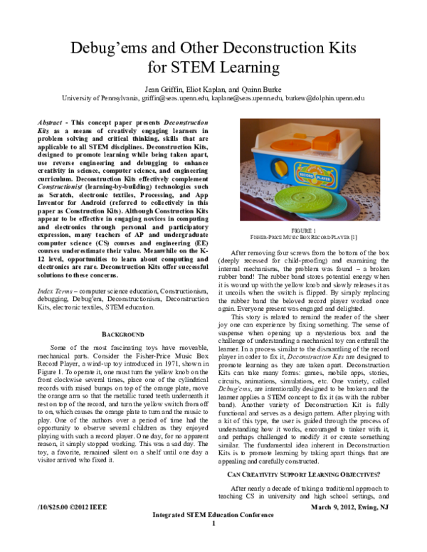 (PDF) Debug'ems and Other Deconstruction Kits for STEM Learning