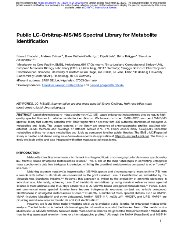 (PDF) Public LC-Orbitrap Tandem Mass Spectral Library for Metabolite ...