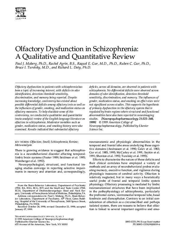 (PDF) Olfactory Dysfunction in Schizophrenia A Qualitative and ...