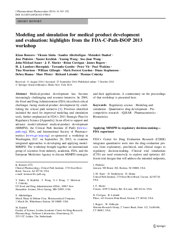 (PDF) Modeling and simulation for medical product development and ...