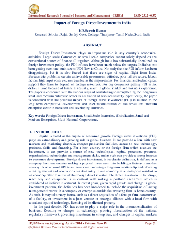 (PDF) Impact of Foreign Direct Investment in India