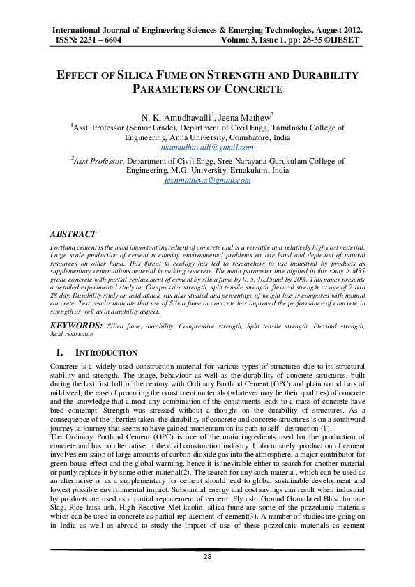 (PDF) Effect Of Silica Fume on Strength And Durability