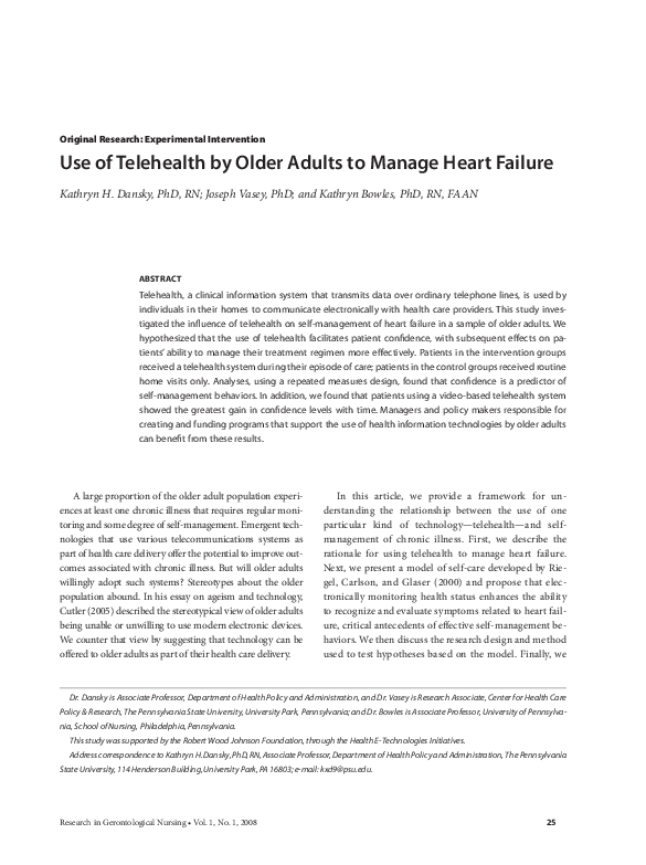 (PDF) Use of Telehealth by Older Adults to Manage Heart Failure