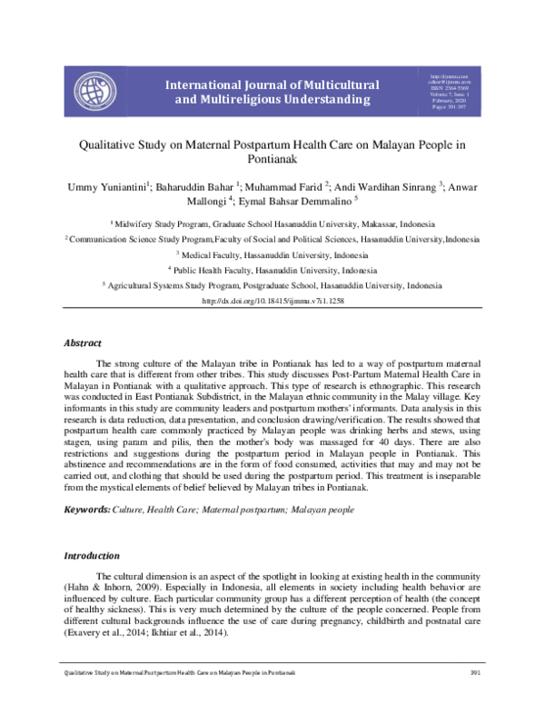 (PDF) Qualitative Study on Maternal Postpartum Health Care on Malayan ...