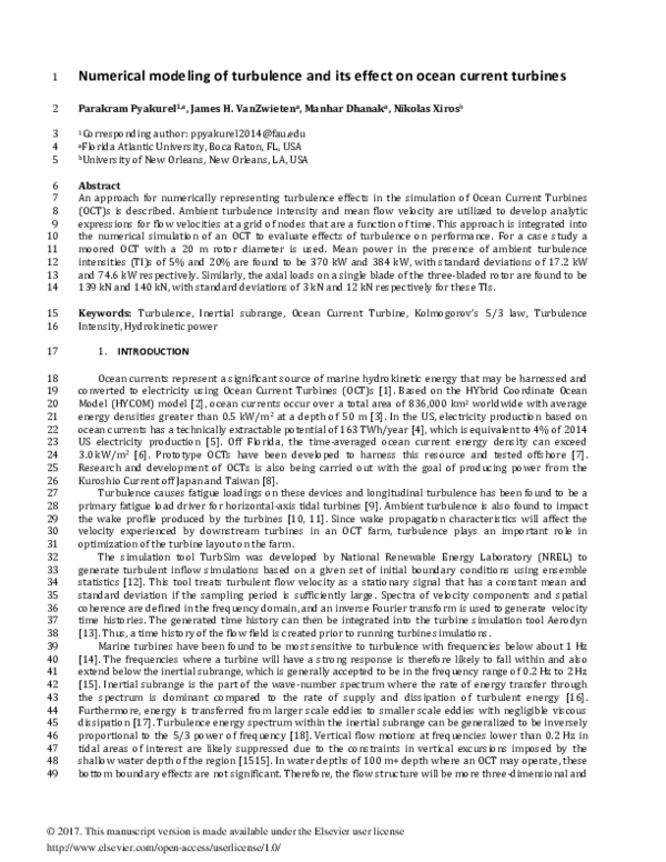 (PDF) Numerical modeling of turbulence and its effect on ocean current ...