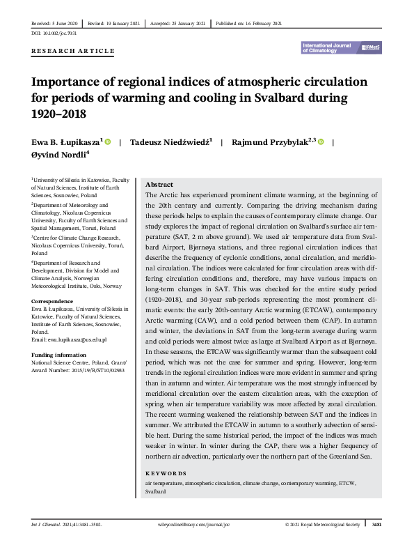 (PDF) Importance of regional indices of atmospheric circulation for ...