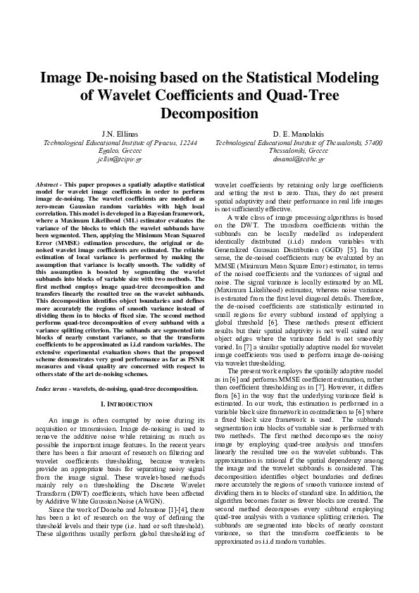 (PDF) Image De-noising based on the Statistical Modeling of Wavelet ...