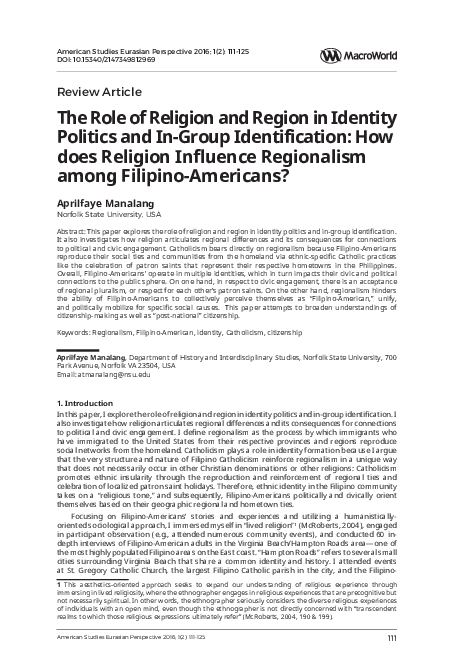 (PDF) The Role of Religion and Region in Identity Politics and In-Group ...
