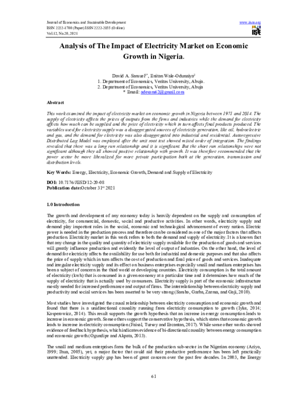 (PDF) Analysis of The Impact of Electricity Market on Economic Growth ...