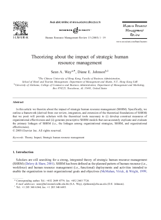 (PDF) Theorizing about the impact of strategic human resource management