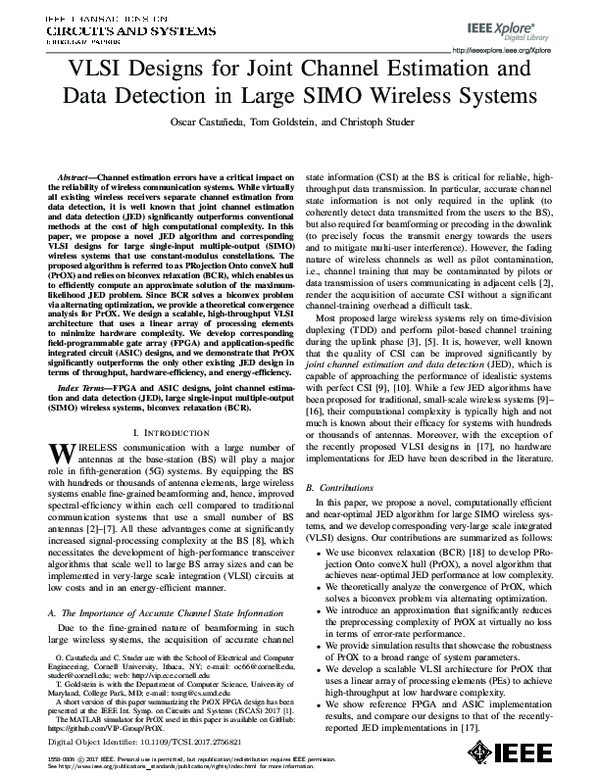 (PDF) VLSI Designs for Joint Channel Estimation and Data Detection in ...