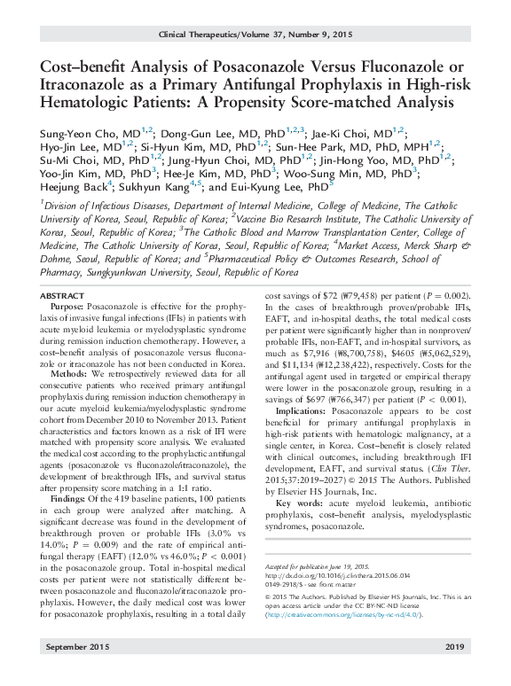 (PDF) CostBenefit Analysis of Posaconazole Versus Fluconazole or