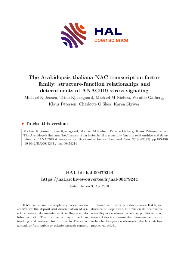 (PDF) The Arabidopsis thaliana NAC transcription factor family ...