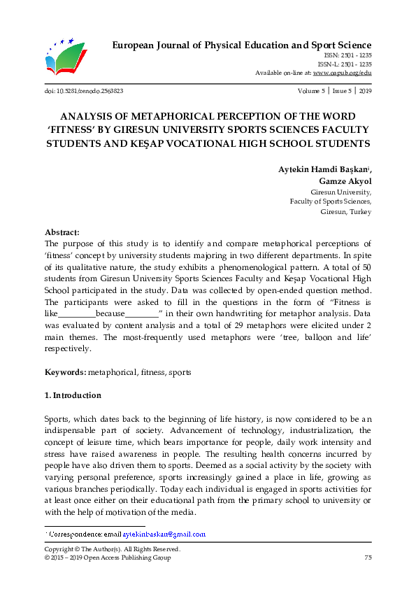(PDF) Analysis of Metaphorical Perception of the Word ‘Fitness’ by ...