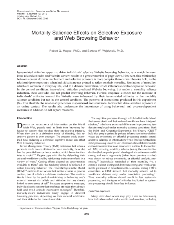 Mortality Salience Effects on Selective Exposure and Web Browsing Behavior