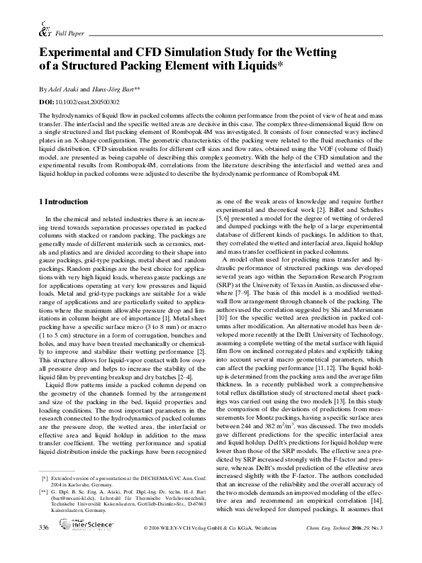 (PDF) Experimental and CFD Simulation Study for the Wetting of a ...