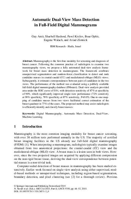 (PDF) Automatic Dual-View Mass Detection in Full-Field Digital Mammograms