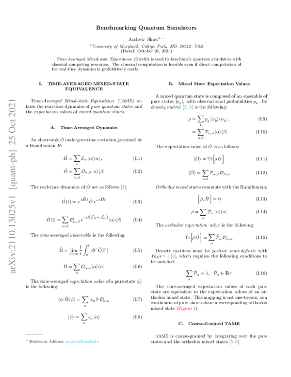 (PDF) Benchmarking Quantum Simulators