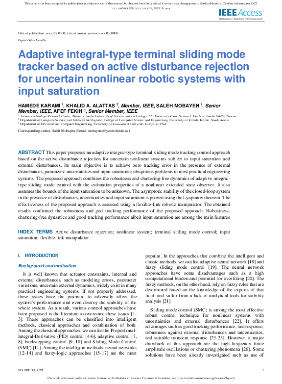 (PDF) Adaptive integral-type terminal sliding mode tracker based on ...