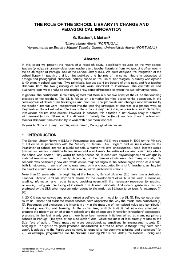 (PDF) The Role of the School Library in Change and Pedagogical Innovation