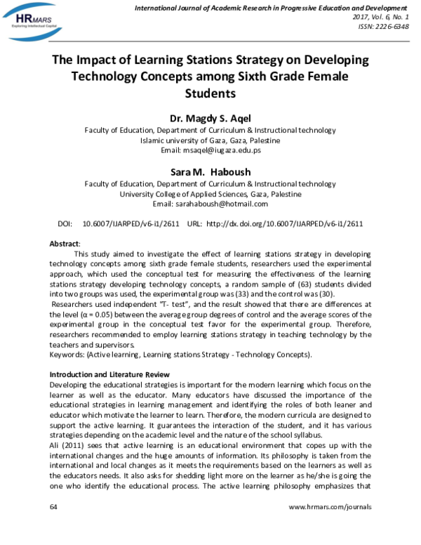 (PDF) The Impact of Learning Stations Strategy on Developing Technology ...