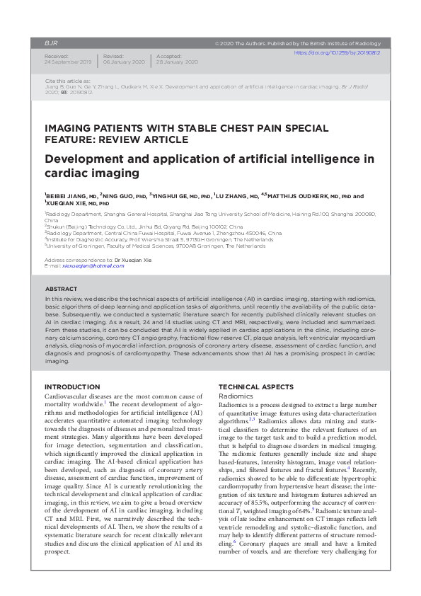 (PDF) Development and application of artificial intelligence in cardiac ...