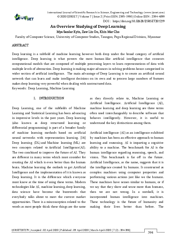 (PDF) An Overview Studying of Deep Learning