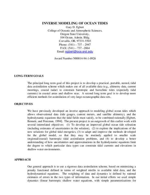 (PDF) Inverse Modeling of Ocean Tides