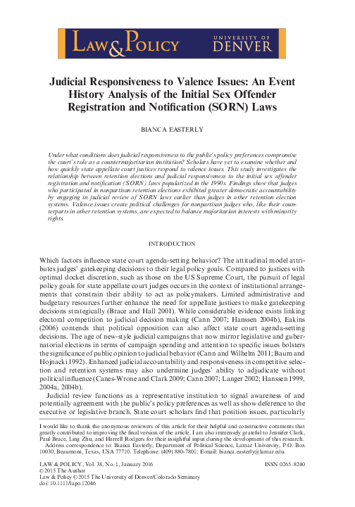 (PDF) Judicial Responsiveness to Valence Issues: An Event History ...